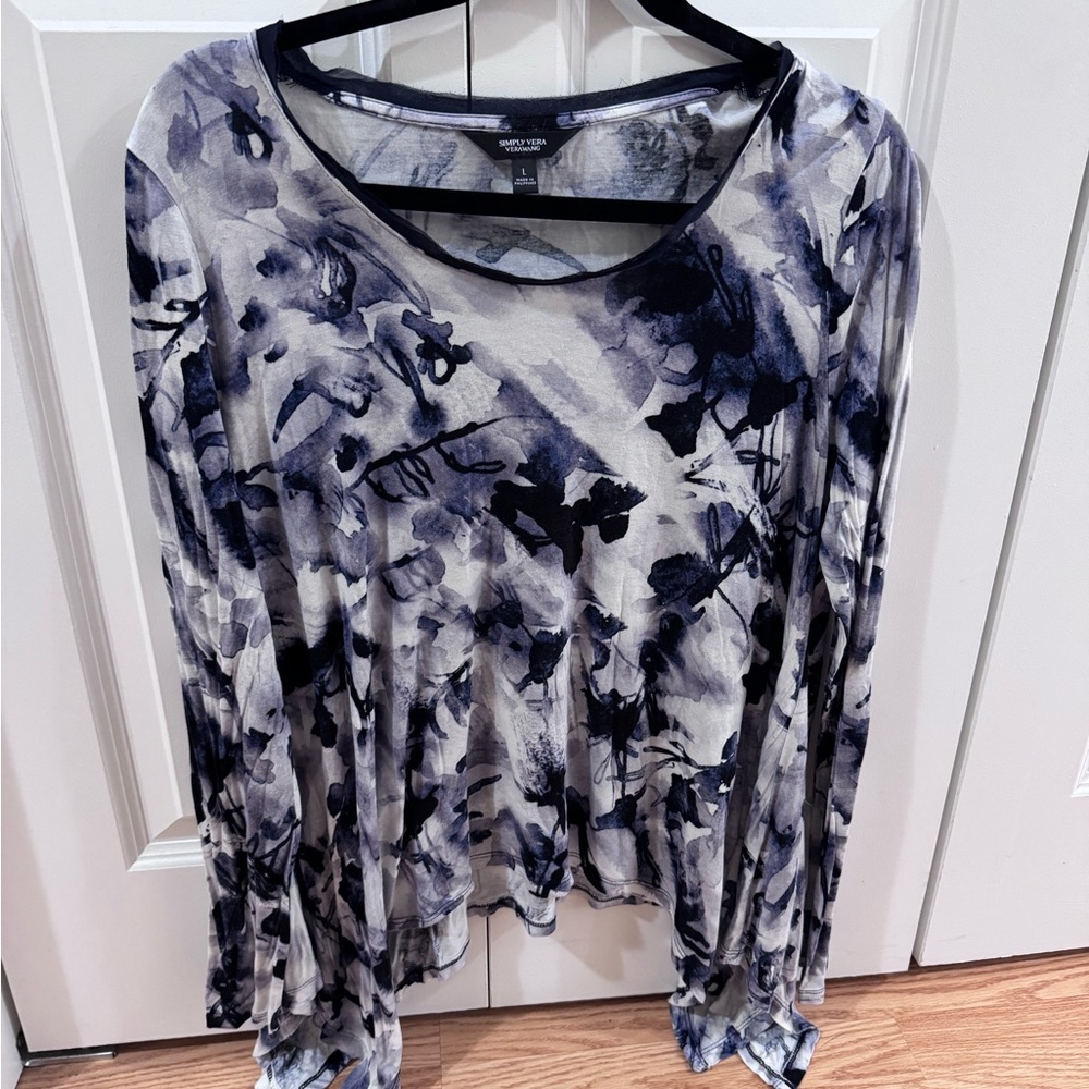 Simply Vera Vera Wang Blue and Gray Long Sleeve Top